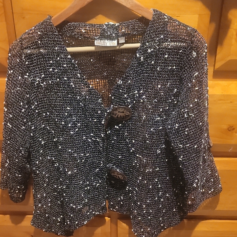 Black & White Bouclé Cropped Blazer